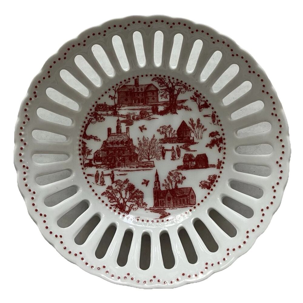 Vtg Colonial Williamsburg Porcelain Fruit Bowl Decorative Lattice Design 5.75X2